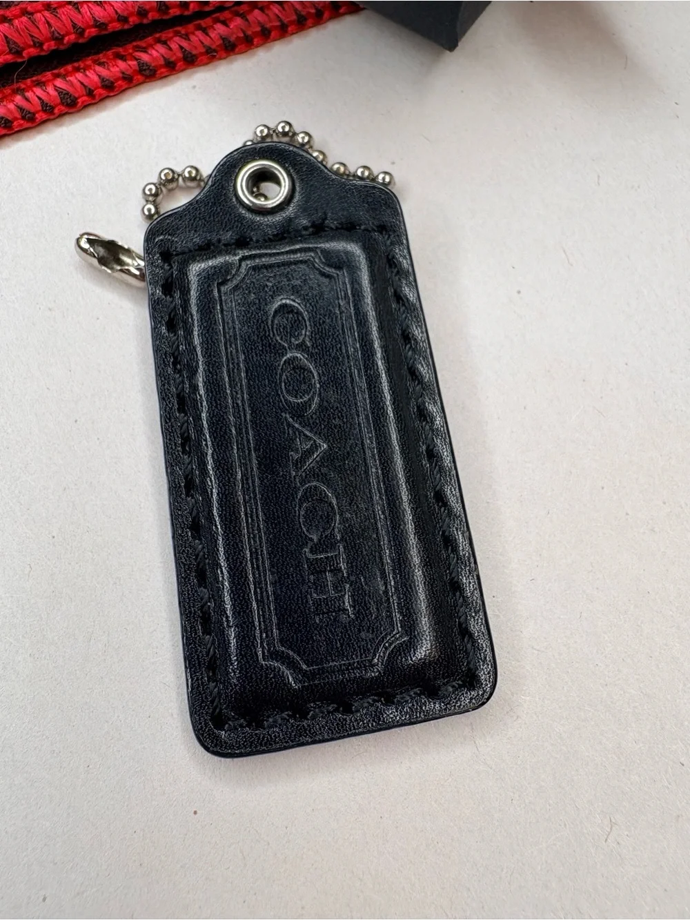 Y2K 2.5” Coach Black Leather Vintage Leather Hang Tag Bag Charm Replacement Fob